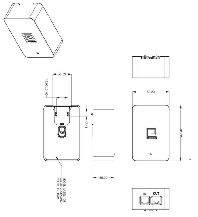 Mechanical Drawing - Phihong POE30R Single-Port 30W PoE Wall Plug Adapter